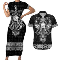 Vikings from Yorkshire Couples Matching Short Sleeve Bodycon Dress and Hawaiian Shirt Black Spirit of Jorvik - Wonder Print Shop
