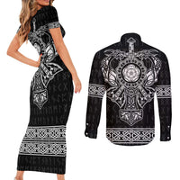 Vikings from Yorkshire Couples Matching Short Sleeve Bodycon Dress and Long Sleeve Button Shirt Black Spirit of Jorvik - Wonder Print Shop