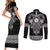 Vikings from Yorkshire Couples Matching Short Sleeve Bodycon Dress and Long Sleeve Button Shirt Black Spirit of Jorvik - Wonder Print Shop