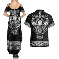 Vikings from Yorkshire Couples Matching Summer Maxi Dress and Hawaiian Shirt Black Spirit of Jorvik - Wonder Print Shop