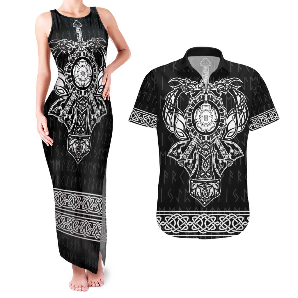Vikings from Yorkshire Couples Matching Tank Maxi Dress and Hawaiian Shirt Black Spirit of Jorvik - Wonder Print Shop