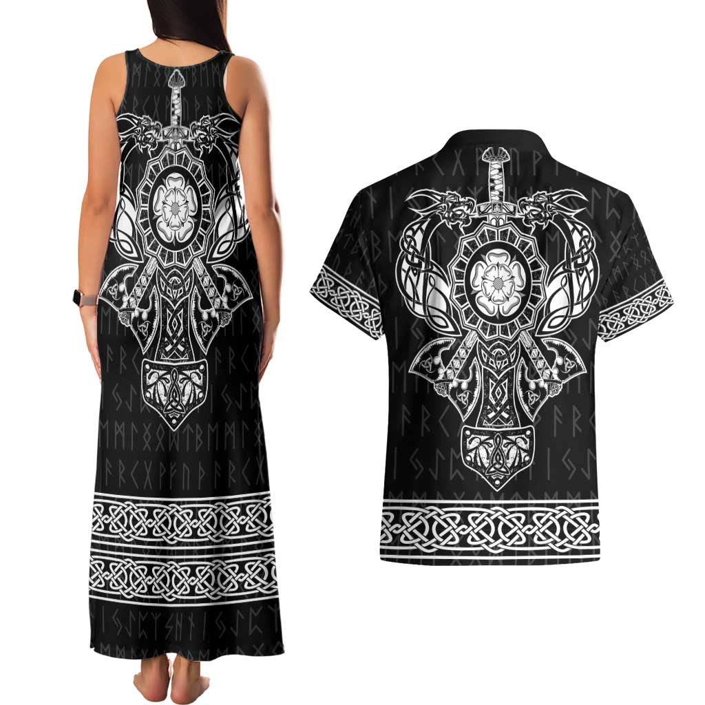 Vikings from Yorkshire Couples Matching Tank Maxi Dress and Hawaiian Shirt Black Spirit of Jorvik - Wonder Print Shop