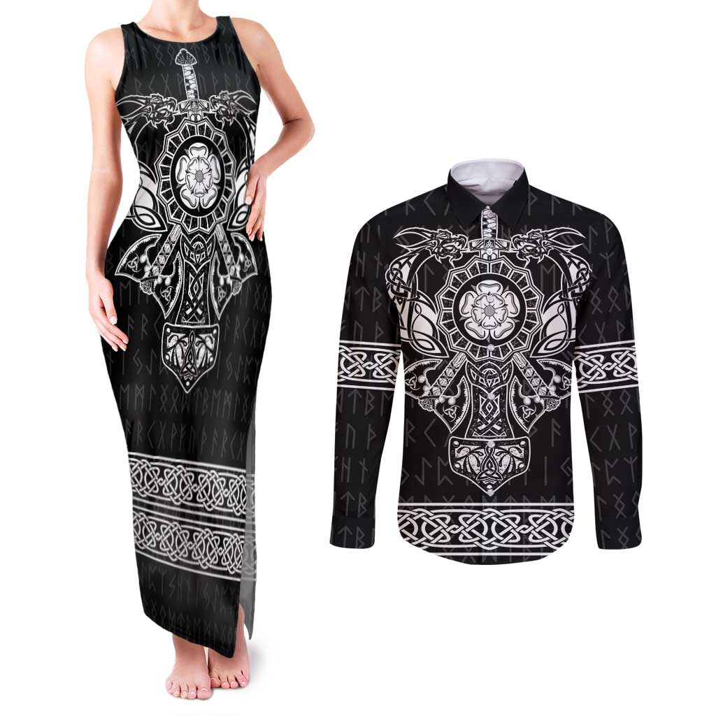 Vikings from Yorkshire Couples Matching Tank Maxi Dress and Long Sleeve Button Shirt Black Spirit of Jorvik - Wonder Print Shop