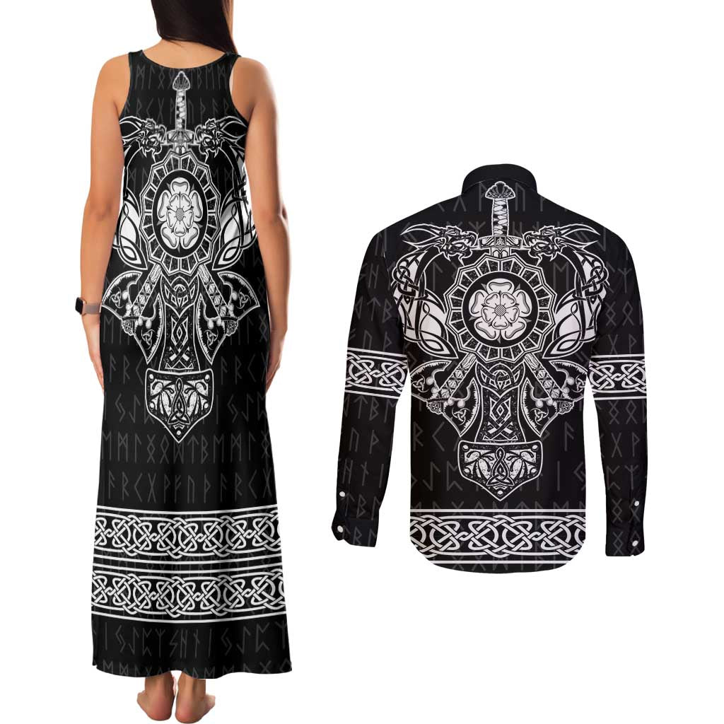 Vikings from Yorkshire Couples Matching Tank Maxi Dress and Long Sleeve Button Shirt Black Spirit of Jorvik - Wonder Print Shop