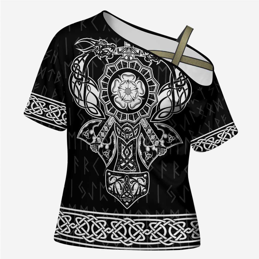 Vikings from Yorkshire Cross Shoulder Shirt Black Spirit of Jorvik - Wonder Print Shop