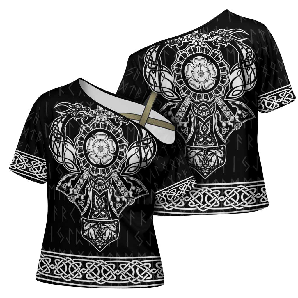 Vikings from Yorkshire Cross Shoulder Shirt Black Spirit of Jorvik - Wonder Print Shop