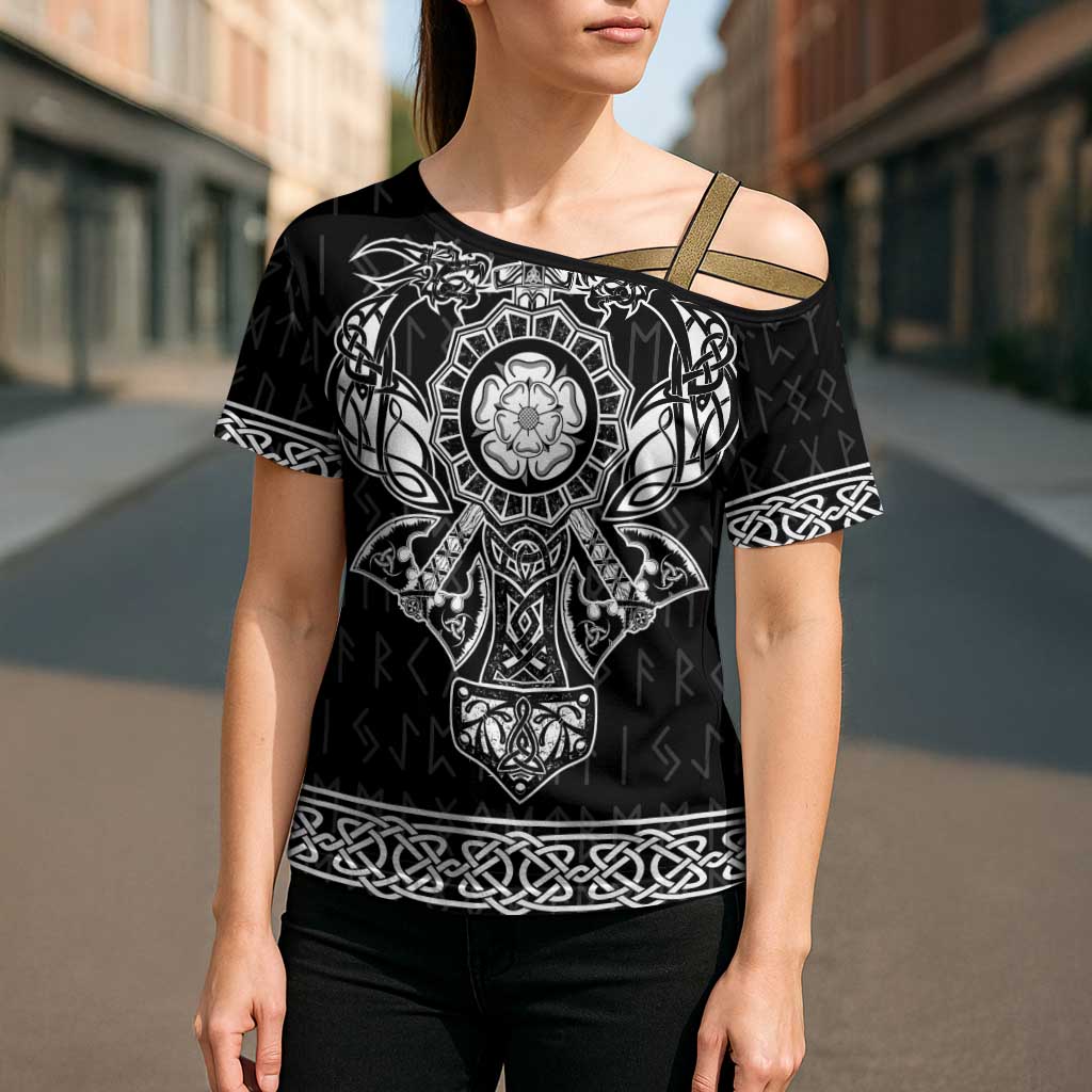Vikings from Yorkshire Cross Shoulder Shirt Black Spirit of Jorvik - Wonder Print Shop