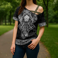Vikings from Yorkshire Cross Shoulder Shirt Black Spirit of Jorvik - Wonder Print Shop