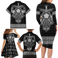 Vikings from Yorkshire Family Matching Long Sleeve Bodycon Dress and Hawaiian Shirt Black Spirit of Jorvik - Wonder Print Shop