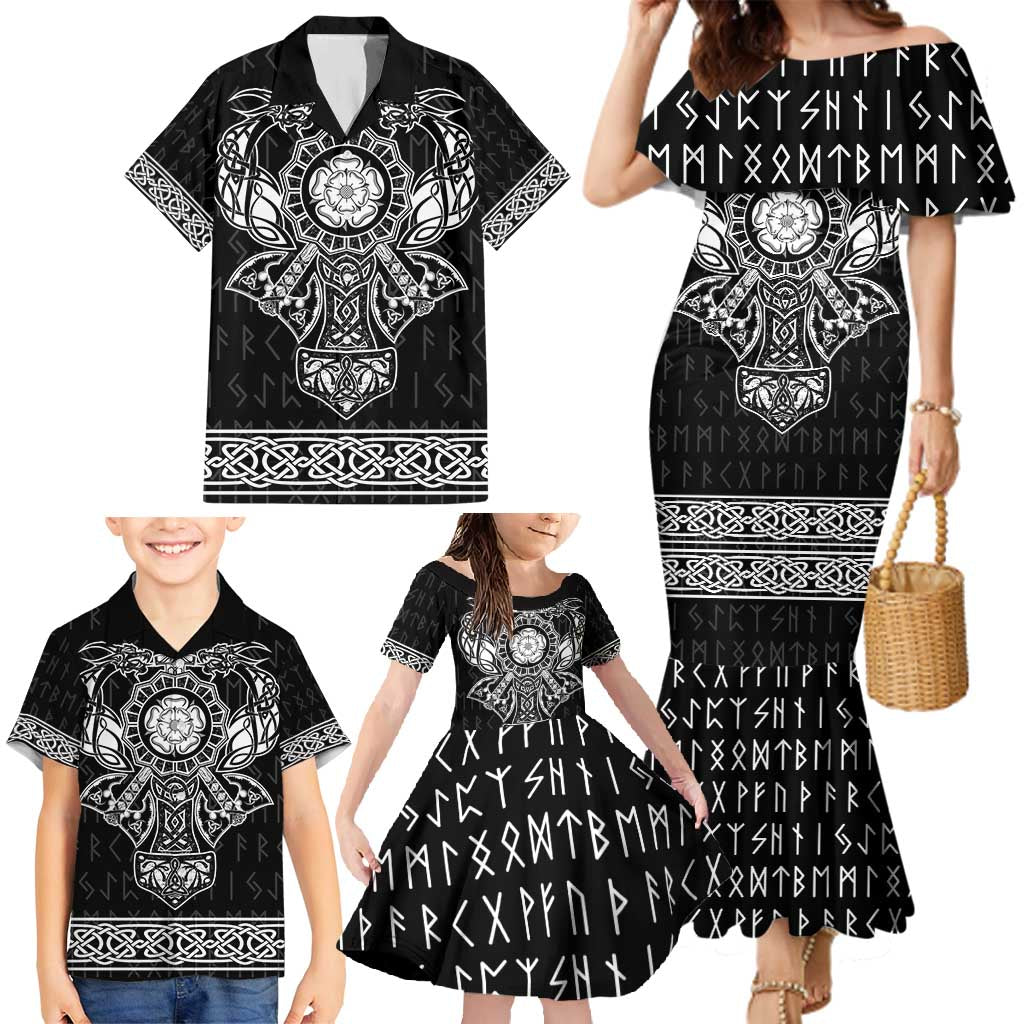 Vikings from Yorkshire Family Matching Mermaid Dress and Hawaiian Shirt Black Spirit of Jorvik - Wonder Print Shop