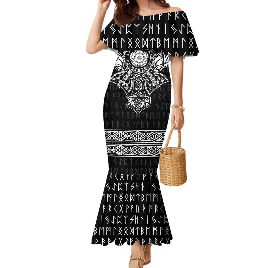 Vikings from Yorkshire Family Matching Mermaid Dress and Hawaiian Shirt Black Spirit of Jorvik - Wonder Print Shop