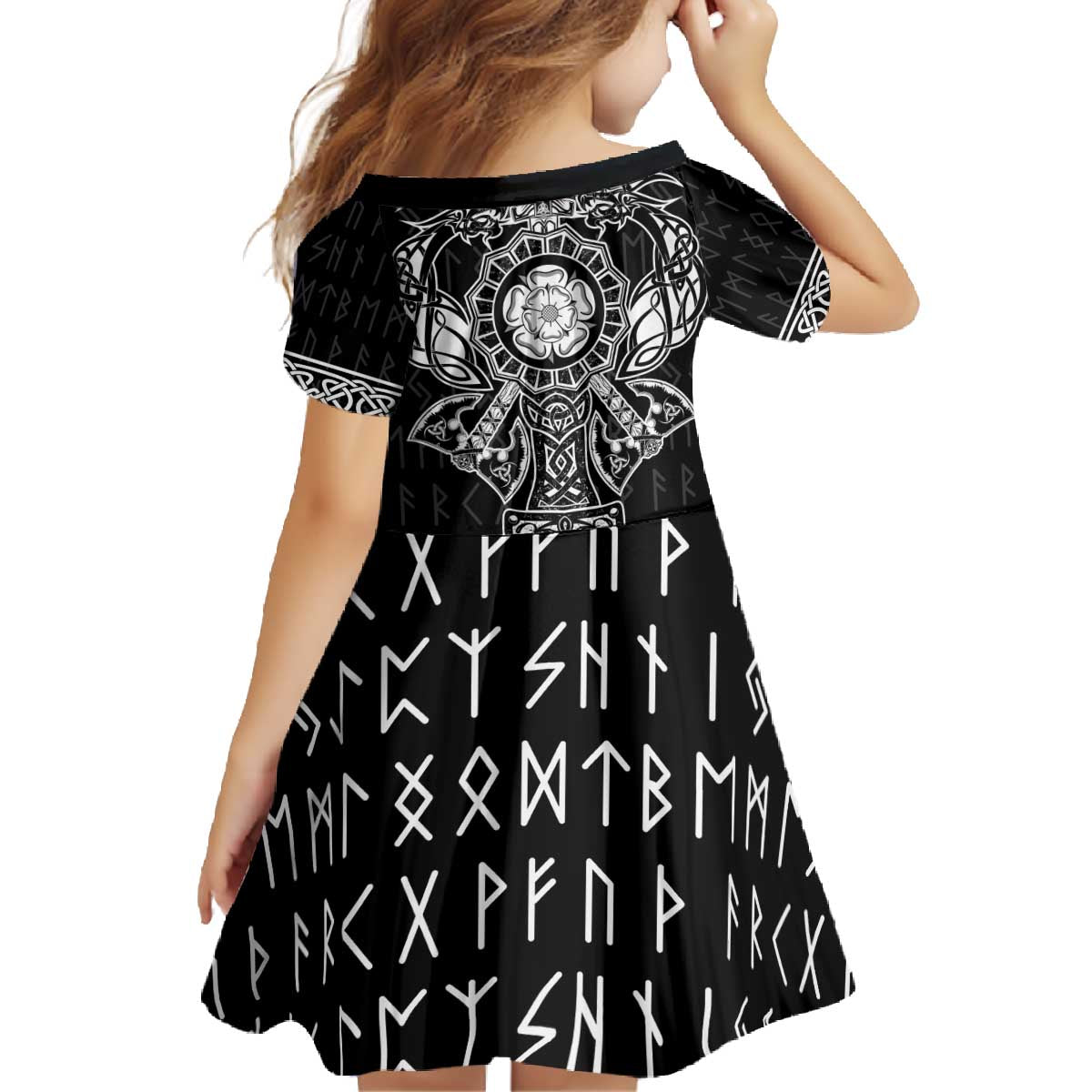 Vikings from Yorkshire Family Matching Off The Shoulder Long Sleeve Dress and Hawaiian Shirt Black Spirit of Jorvik - Wonder Print Shop