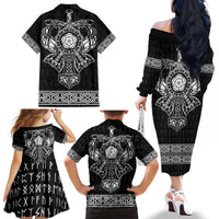 Vikings from Yorkshire Family Matching Off The Shoulder Long Sleeve Dress and Hawaiian Shirt Black Spirit of Jorvik - Wonder Print Shop