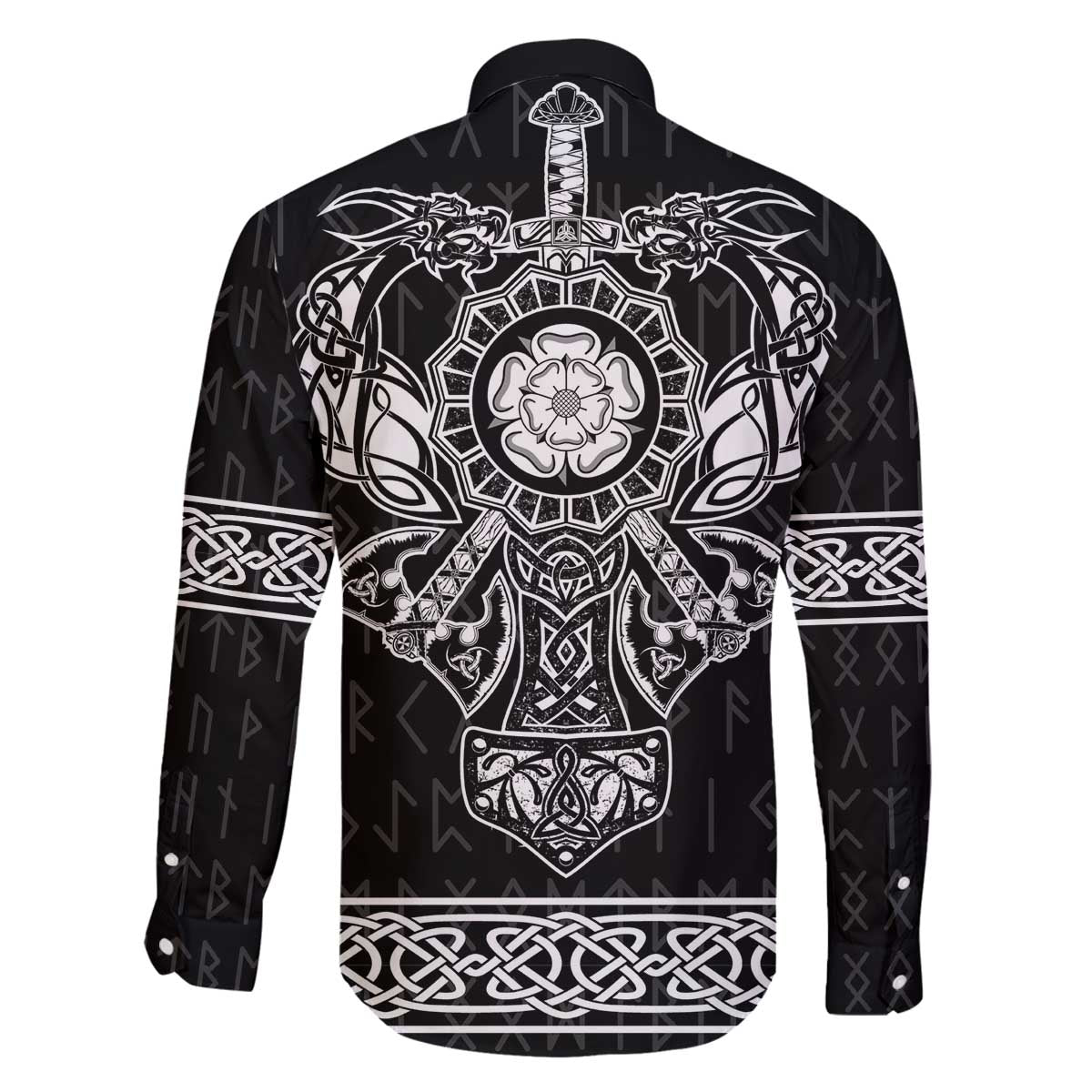 Vikings from Yorkshire Family Matching Off The Shoulder Long Sleeve Dress and Hawaiian Shirt Black Spirit of Jorvik - Wonder Print Shop