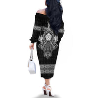 Vikings from Yorkshire Family Matching Off The Shoulder Long Sleeve Dress and Hawaiian Shirt Black Spirit of Jorvik - Wonder Print Shop