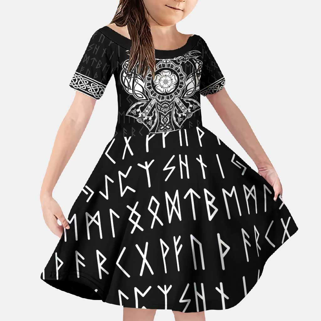 Vikings from Yorkshire Family Matching Off Shoulder Maxi Dress and Hawaiian Shirt Black Spirit of Jorvik - Wonder Print Shop