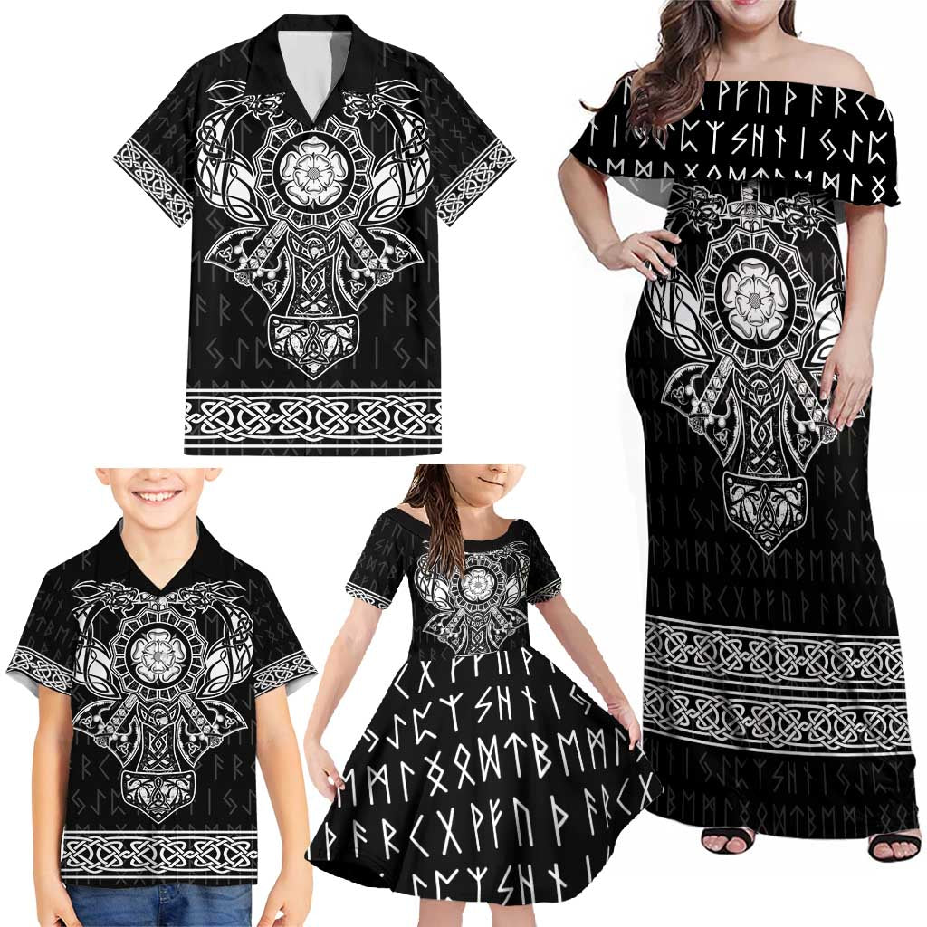 Vikings from Yorkshire Family Matching Off Shoulder Maxi Dress and Hawaiian Shirt Black Spirit of Jorvik - Wonder Print Shop