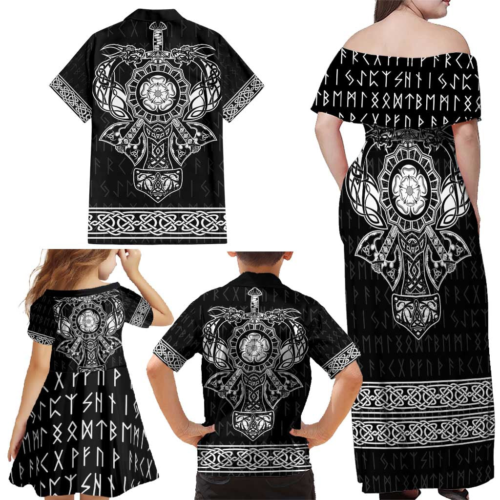 Vikings from Yorkshire Family Matching Off Shoulder Maxi Dress and Hawaiian Shirt Black Spirit of Jorvik - Wonder Print Shop