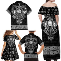 Vikings from Yorkshire Family Matching Off Shoulder Maxi Dress and Hawaiian Shirt Black Spirit of Jorvik - Wonder Print Shop