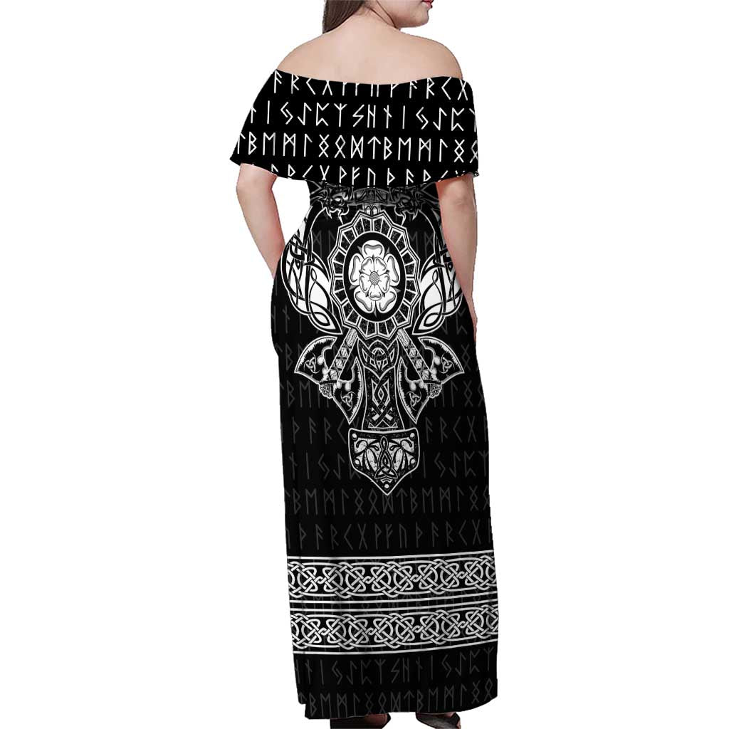 Vikings from Yorkshire Family Matching Off Shoulder Maxi Dress and Hawaiian Shirt Black Spirit of Jorvik - Wonder Print Shop