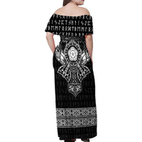 Vikings from Yorkshire Family Matching Off Shoulder Maxi Dress and Hawaiian Shirt Black Spirit of Jorvik - Wonder Print Shop