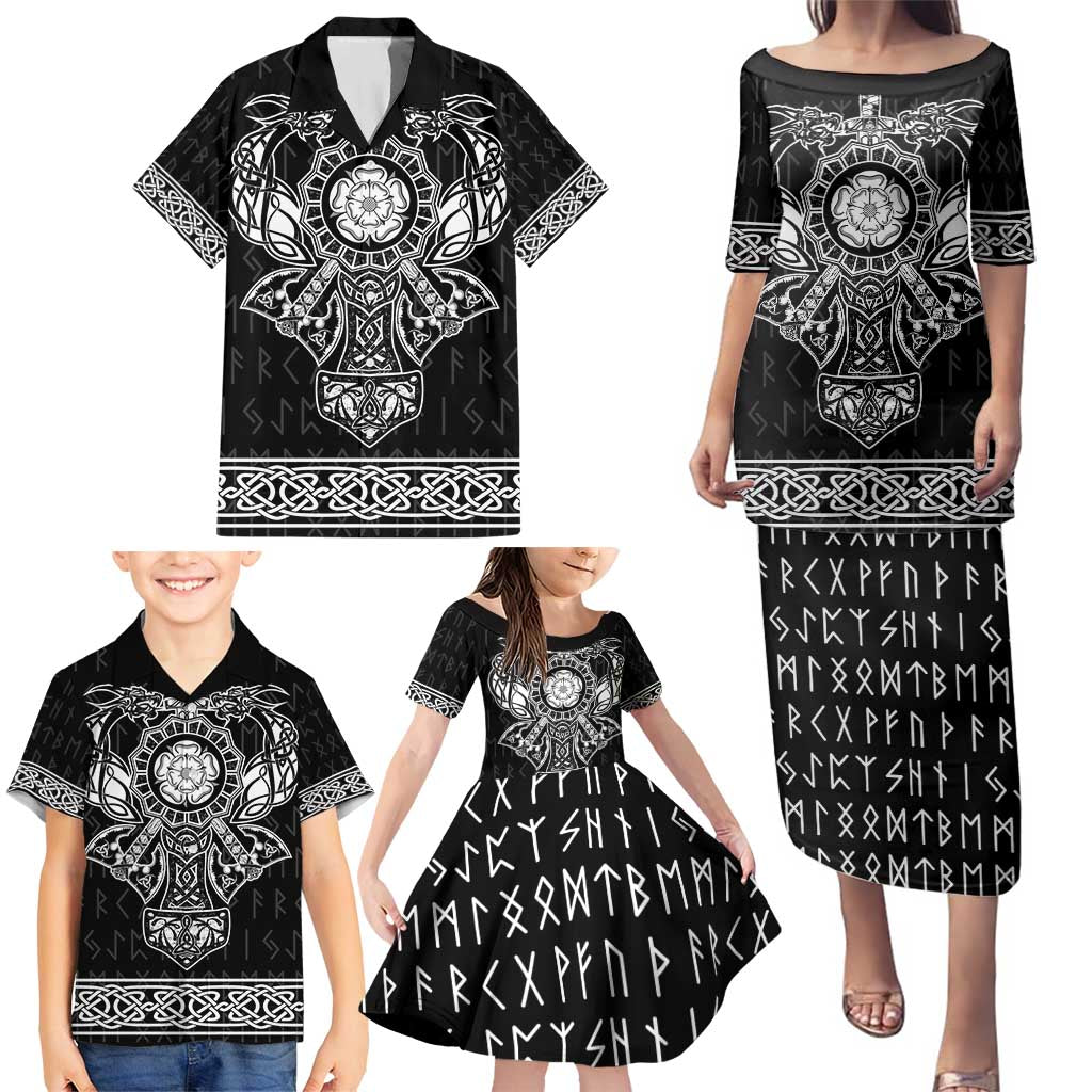 Vikings from Yorkshire Family Matching Puletasi and Hawaiian Shirt Black Spirit of Jorvik - Wonder Print Shop