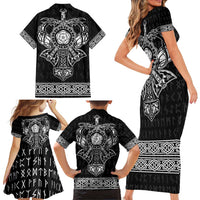 Vikings from Yorkshire Family Matching Short Sleeve Bodycon Dress and Hawaiian Shirt Black Spirit of Jorvik - Wonder Print Shop