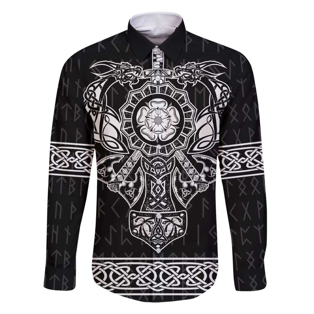 Vikings from Yorkshire Family Matching Short Sleeve Bodycon Dress and Hawaiian Shirt Black Spirit of Jorvik - Wonder Print Shop