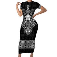 Vikings from Yorkshire Family Matching Short Sleeve Bodycon Dress and Hawaiian Shirt Black Spirit of Jorvik - Wonder Print Shop