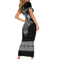 Vikings from Yorkshire Family Matching Short Sleeve Bodycon Dress and Hawaiian Shirt Black Spirit of Jorvik - Wonder Print Shop