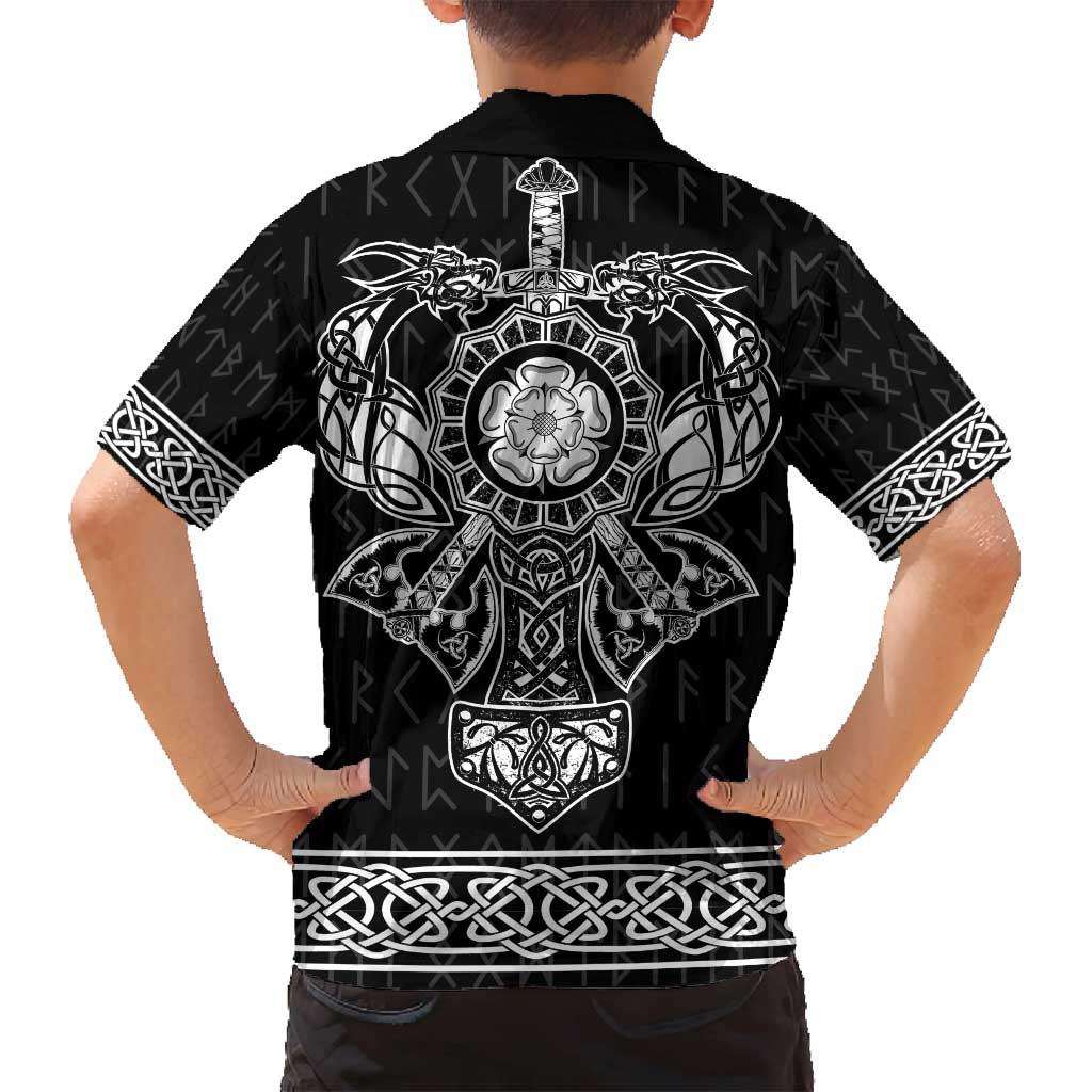 Vikings from Yorkshire Family Matching Summer Maxi Dress and Hawaiian Shirt Black Spirit of Jorvik - Wonder Print Shop