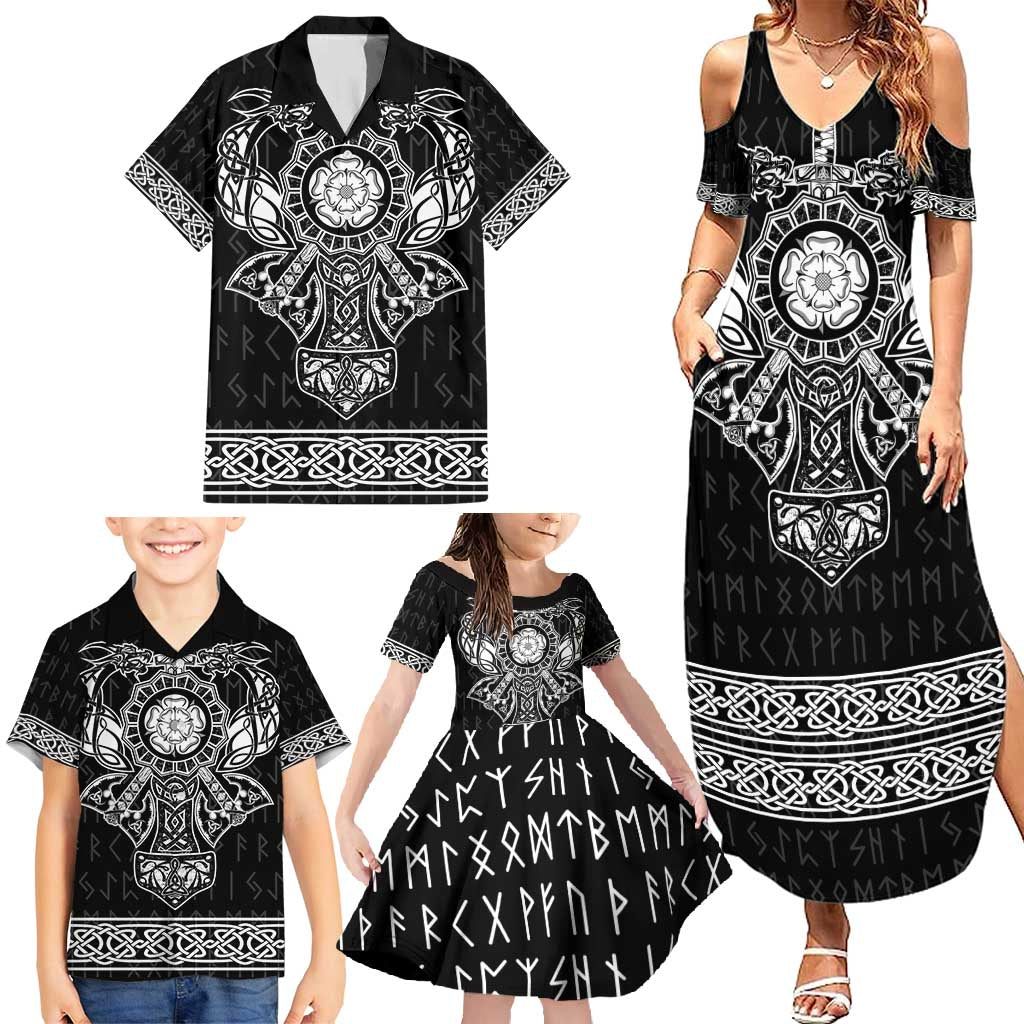 Vikings from Yorkshire Family Matching Summer Maxi Dress and Hawaiian Shirt Black Spirit of Jorvik - Wonder Print Shop