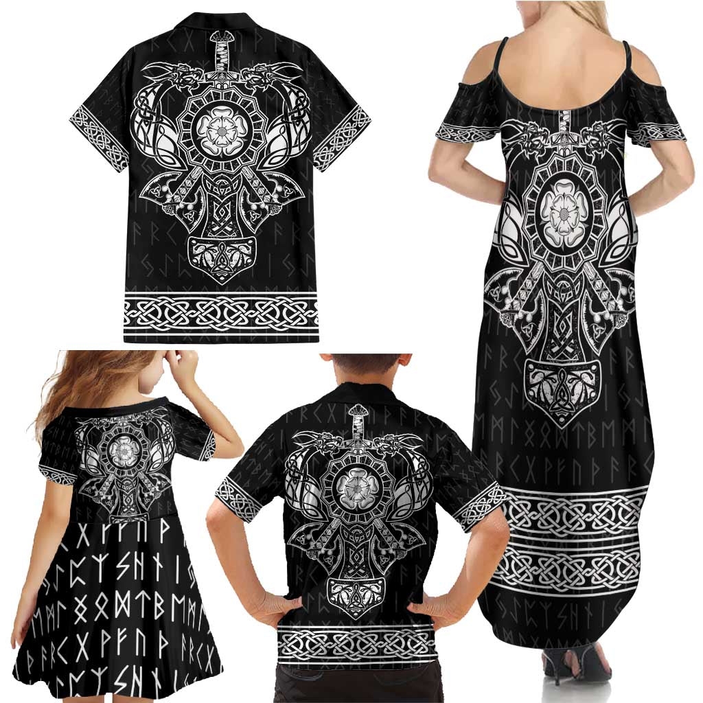 Vikings from Yorkshire Family Matching Summer Maxi Dress and Hawaiian Shirt Black Spirit of Jorvik - Wonder Print Shop