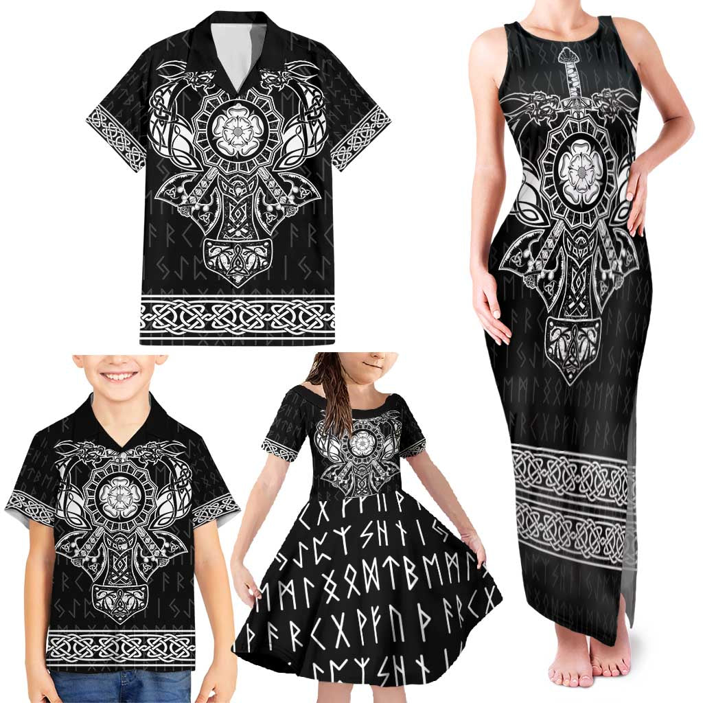 Vikings from Yorkshire Family Matching Tank Maxi Dress and Hawaiian Shirt Black Spirit of Jorvik - Wonder Print Shop