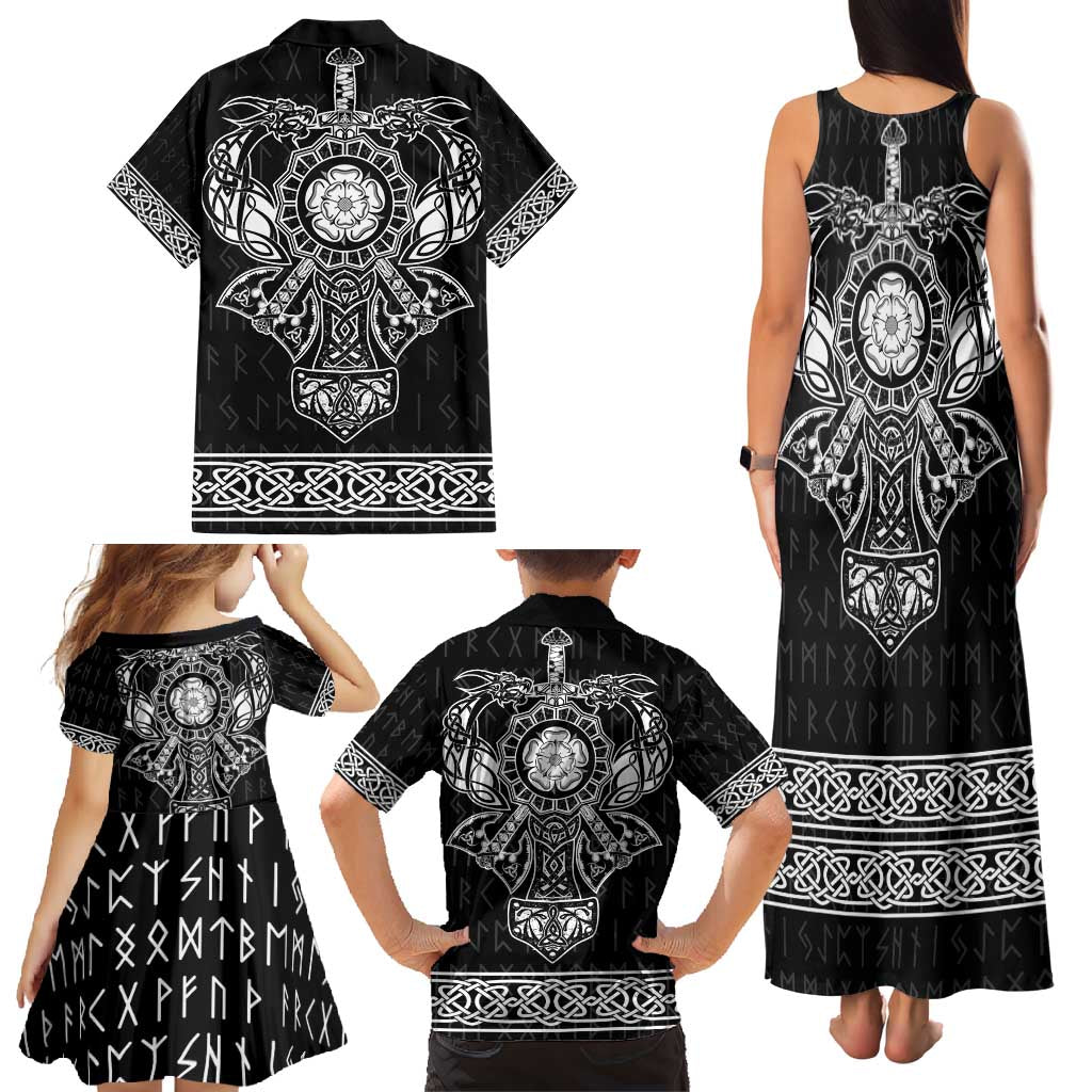 Vikings from Yorkshire Family Matching Tank Maxi Dress and Hawaiian Shirt Black Spirit of Jorvik - Wonder Print Shop