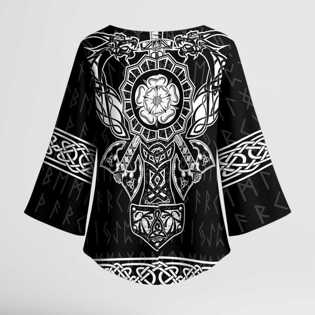 Vikings from Yorkshire Kimono Sleeve Blouse Black Spirit of Jorvik - Wonder Print Shop