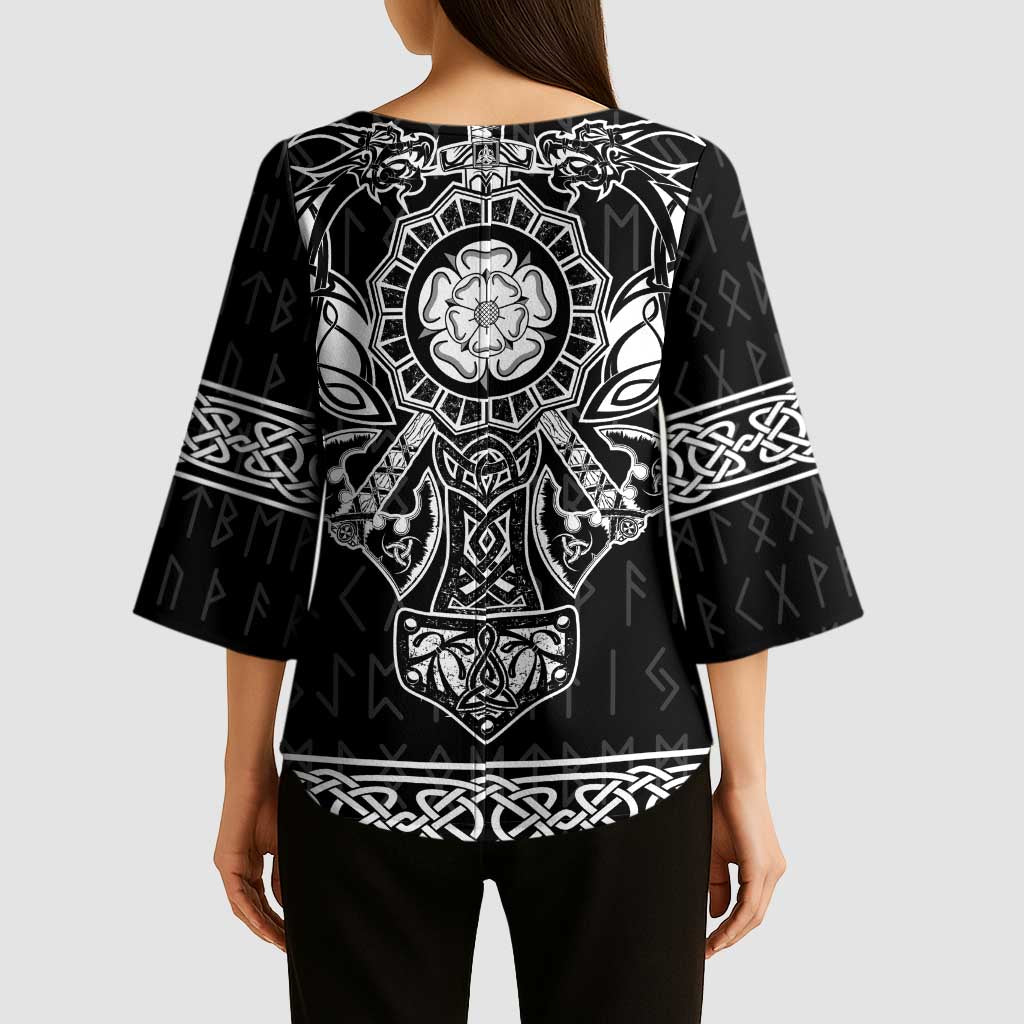 Vikings from Yorkshire Kimono Sleeve Blouse Black Spirit of Jorvik - Wonder Print Shop
