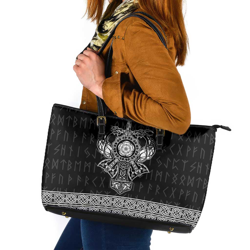 Vikings from Yorkshire Leather Tote Bag Black Spirit of Jorvik - Wonder Print Shop