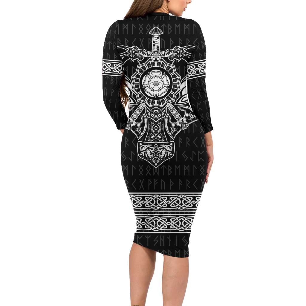 Vikings from Yorkshire Long Sleeve Bodycon Dress Black Spirit of Jorvik - Wonder Print Shop