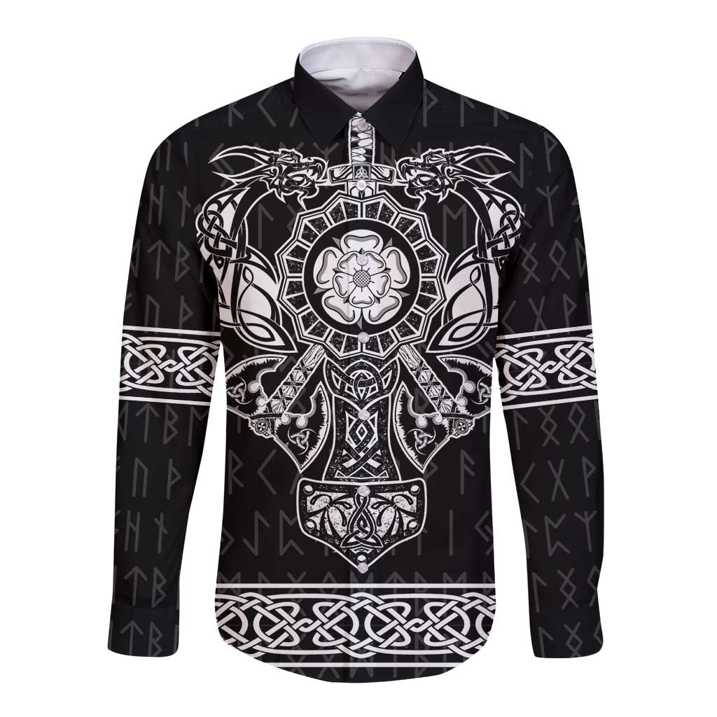 Vikings from Yorkshire Long Sleeve Button Shirt Black Spirit of Jorvik - Wonder Print Shop