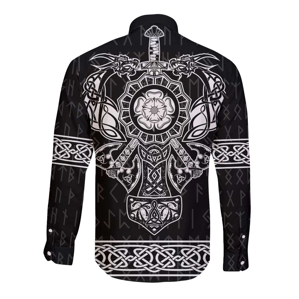 Vikings from Yorkshire Long Sleeve Button Shirt Black Spirit of Jorvik - Wonder Print Shop