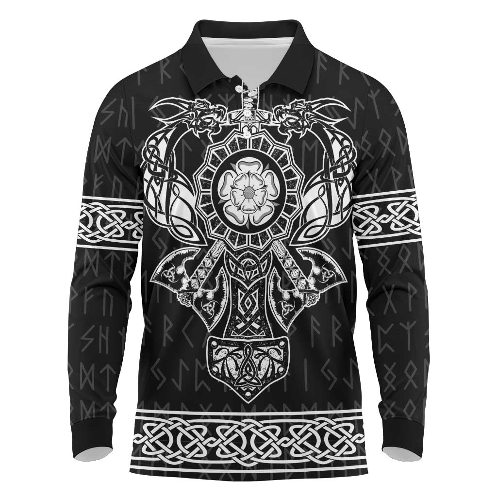 Vikings from Yorkshire Long Sleeve Polo Shirt Black Spirit of Jorvik - Wonder Print Shop