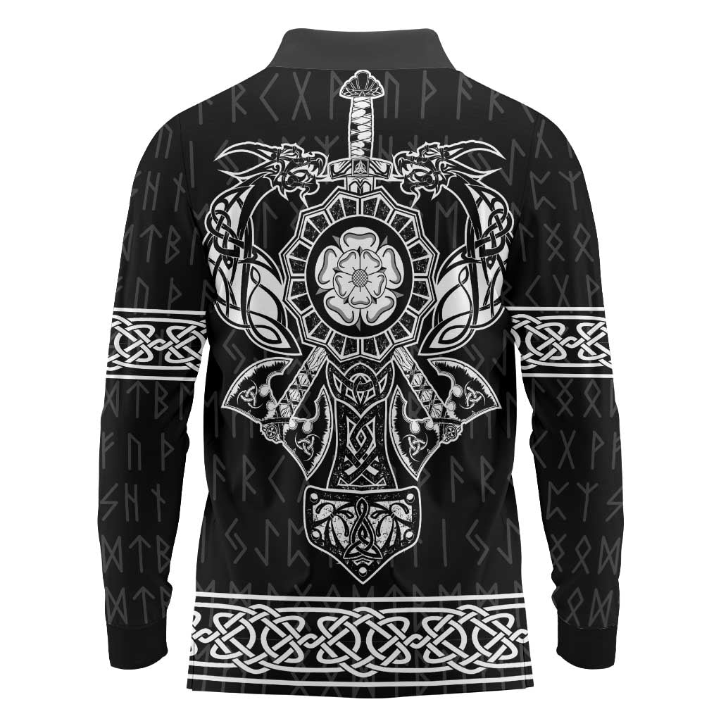 Vikings from Yorkshire Long Sleeve Polo Shirt Black Spirit of Jorvik - Wonder Print Shop