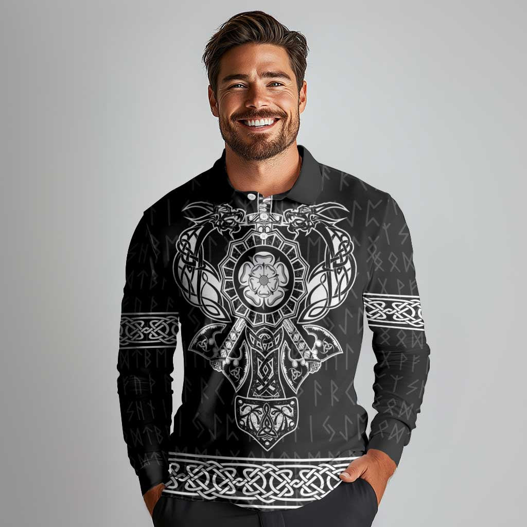 Vikings from Yorkshire Long Sleeve Polo Shirt Black Spirit of Jorvik - Wonder Print Shop