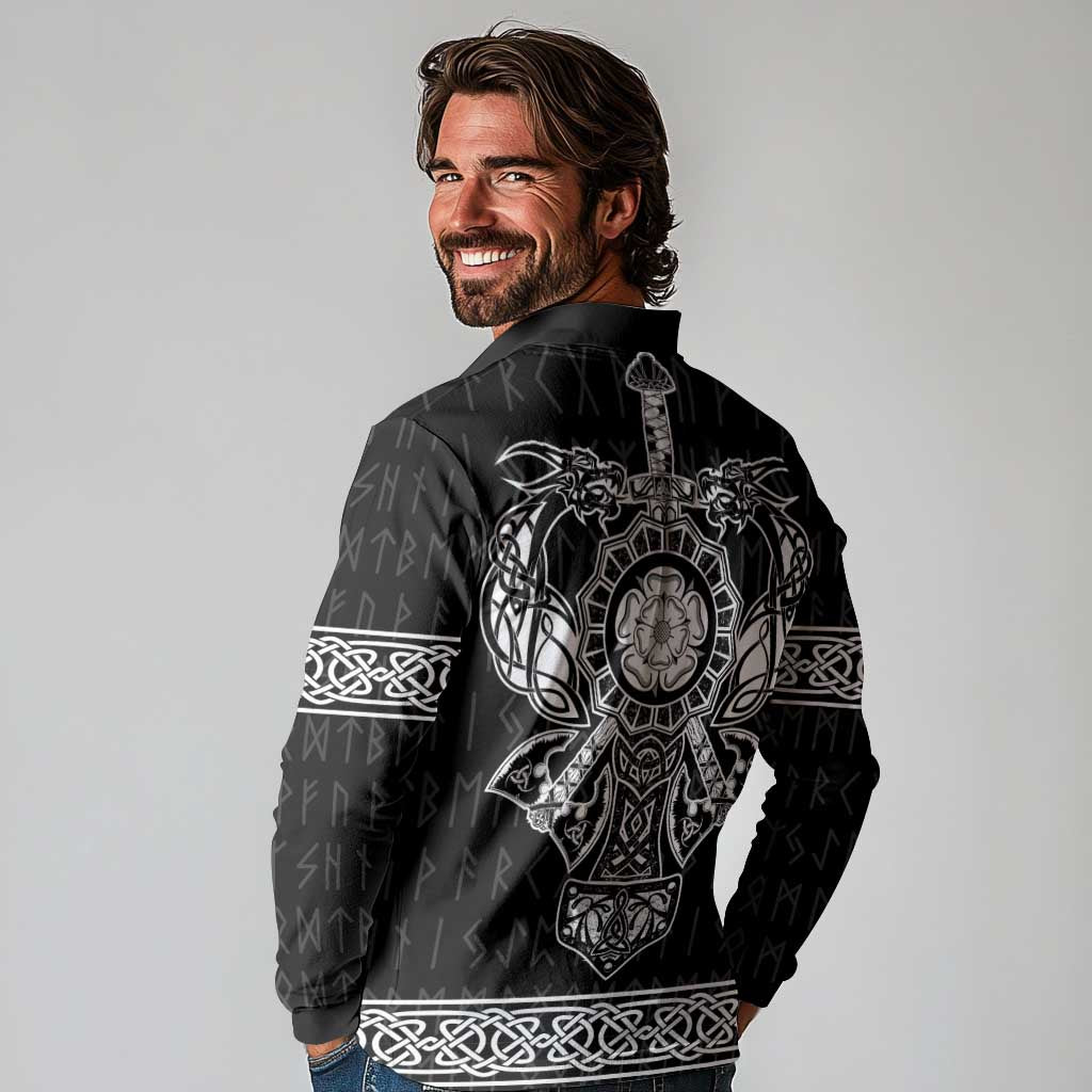 Vikings from Yorkshire Long Sleeve Polo Shirt Black Spirit of Jorvik - Wonder Print Shop