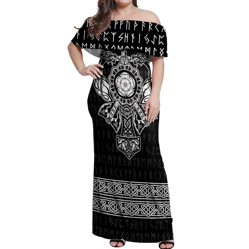 Vikings from Yorkshire Off Shoulder Maxi Dress Black Spirit of Jorvik - Wonder Print Shop
