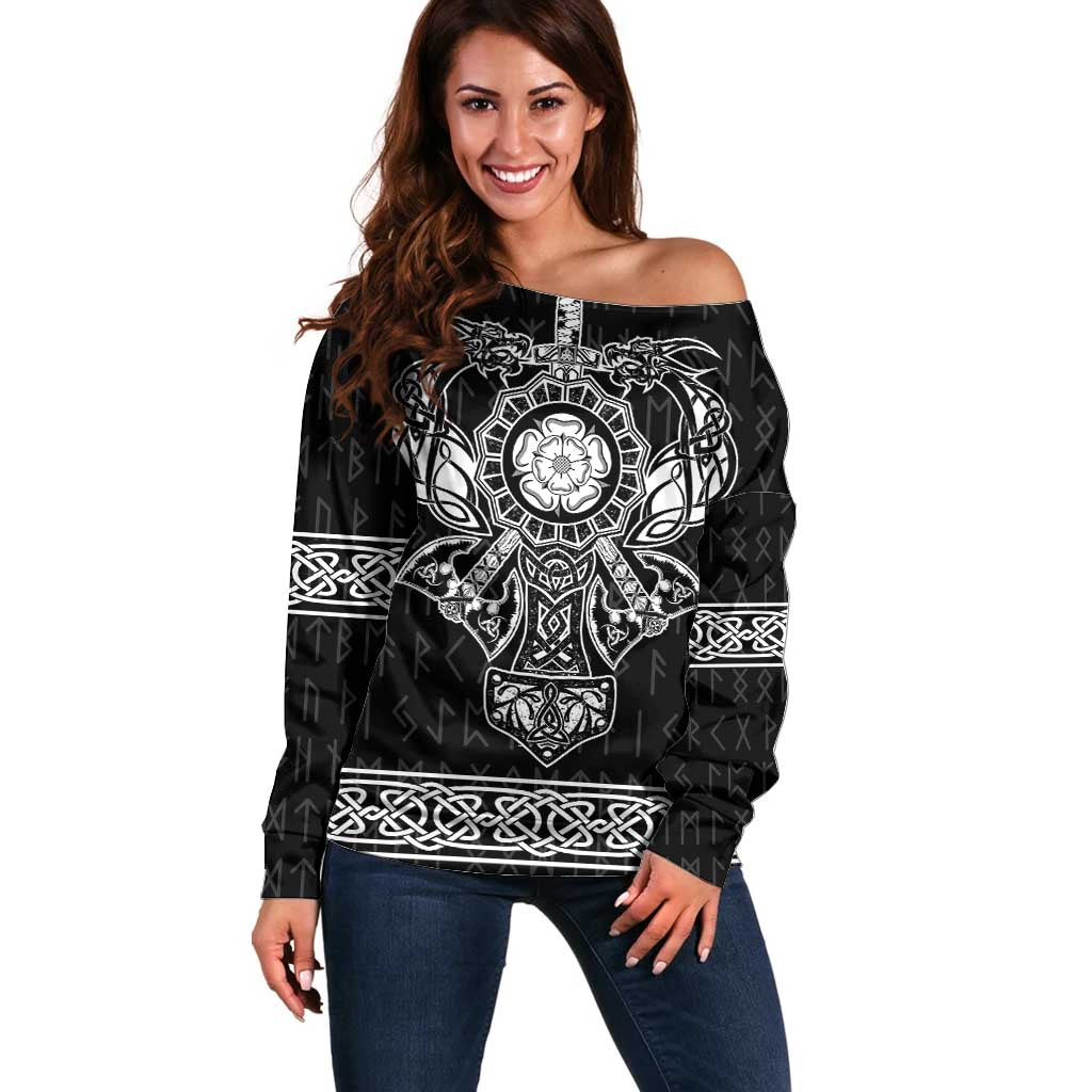 Vikings from Yorkshire Off Shoulder Sweater Black Spirit of Jorvik - Wonder Print Shop