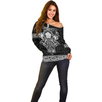 Vikings from Yorkshire Off Shoulder Sweater Black Spirit of Jorvik - Wonder Print Shop