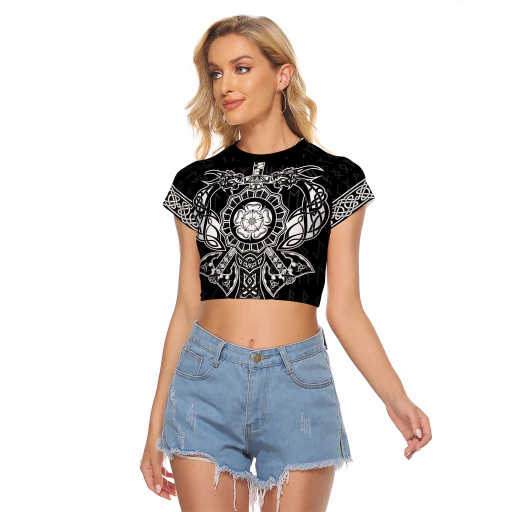 Vikings from Yorkshire Raglan Cropped T Shirt Black Spirit of Jorvik - Wonder Print Shop