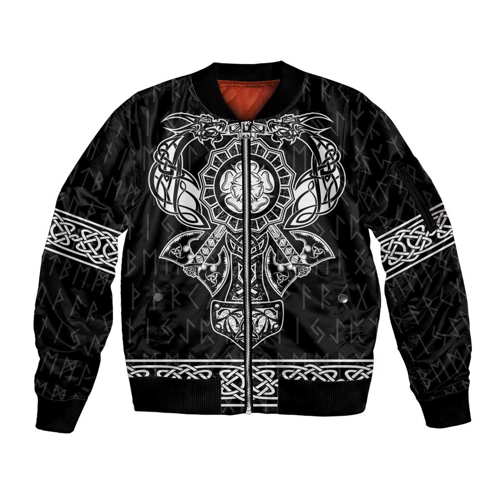 Vikings from Yorkshire Sleeve Zip Bomber Jacket Black Spirit of Jorvik - Wonder Print Shop